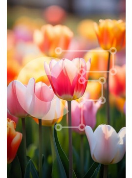 Σετ των 2 Intra Συλλεκτικό Ξύλινο Παζλ Plywood  4mm - Πεδίο με πολύχρωμες τουλίπες σε πλήρη άνθιση Σε Ξύλινο Κουτί - Διαστάσεις: 10x10 cm – 25 κομμάτια