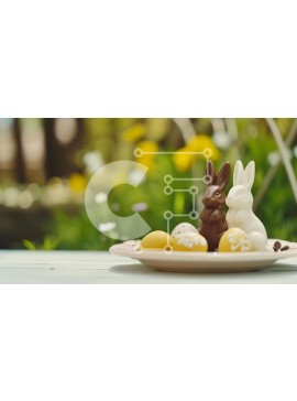 Intra Συλλεκτικό Ξύλινο Παζλ Plywood  4mm - Σοκολατένια κουνελάκια και πασχαλινά αυγά σε ένα πιάτο Σε Ξύλινο Κουτί - Διαστάσεις: 10x10 cm – 25 κομμάτια