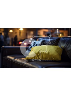 Intra Συλλεκτικό Ξύλινο Παζλ Plywood  4mm - Κίτρινο μαξιλάρι σε καφέ δερμάτινο καναπέ σε αμυδρά φωτισμένο σαλόνι Σε Ξύλινο Κουτί - Διαστάσεις Puzzle: 10x10 cm – 25 κομμάτια