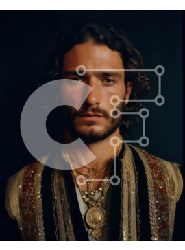 Intra Συλλεκτικό Ξύλινο Παζλ Plywood  4mm - Σοβαρός άντρας με μακριά σγουρά μαλλιά και γένια με μαύρο πουκάμισο και χρυσό κολιέ Σε Ξύλινο Κουτί - Διαστάσεις Puzzle: 10x10 cm – 25 κομμάτια