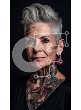 Intra Συλλεκτικό Ξύλινο Παζλ Plywood  4mm - Πορτρέτο σοβαρής ηλικιωμένης γυναίκας με γκρίζα μαλλιά και τατουάζ Σε Ξύλινο Κουτί - Διαστάσεις Puzzle: 10x10 cm – 25 κομμάτια