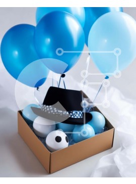 Intra Συλλεκτικό Ξύλινο Παζλ Plywood  4mm - Εορταστική διάταξη από μπαλόνια και καπέλο Σε Ξύλινο Κουτί - Διαστάσεις Puzzle: 10x10 cm – 25 κομμάτια