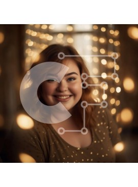 Intra Συλλεκτικό Ξύλινο Παζλ Plywood  4mm - Πορτρέτο μιας ευτυχισμένης κοκκινομάλλας γυναίκας με φόντο αστραφτερά φώτα Σε Ξύλινο Κουτί - Διαστάσεις Puzzle: 10x10 cm – 25 κομμάτια