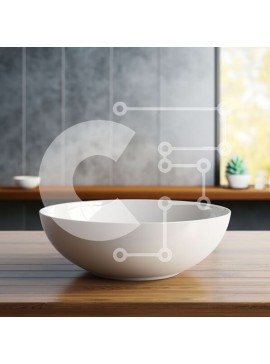 Intra Συλλεκτικό Ξύλινο Παζλ Plywood  4mm - Άδειο κεραμικό μπολ σε ξύλινο τραπέζι με θέα στον ορίζοντα της πόλης Σε Ξύλινο Κουτί - Διαστάσεις Puzzle: 10x10 cm – 25 κομμάτια