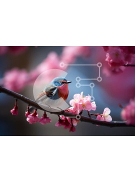 Intra Συλλεκτικό Ξύλινο Παζλ Plywood  4mm - Πολύχρωμο πουλί στην ανθισμένη κερασιά Σε Ξύλινο Κουτί - Διαστάσεις: 10x10 cm – 25 κομμάτια