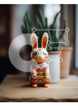 Intra Συλλεκτικό Ξύλινο Παζλ Plywood  4mm - Πολύχρωμο ειδώλιο λαγουδάκι σε ξύλινο τραπέζι Σε Ξύλινο Κουτί - Διαστάσεις Puzzle: 10x10 cm – 25 κομμάτια