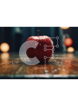 Σετ των 2 Intra Συλλεκτικό Ξύλινο Παζλ Plywood  4mm - Φρέσκο ​​και ζουμερό μήλο με σταγονίδια νερού σε ένα ξύλινο τραπέζι Σε Ξύλινο Κουτί - Διαστάσεις: 10x10 cm – 25 κομμάτια