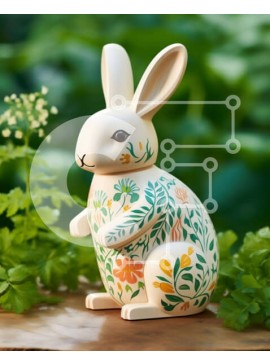 Intra Συλλεκτικό Ξύλινο Παζλ Plywood  4mm - Λευκό ειδώλιο λαγουδάκι σε πράσινα φυτά Σε Ξύλινο Κουτί - Διαστάσεις Puzzle: 10x10 cm – 25 κομμάτια