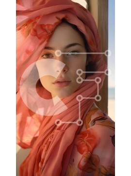 Intra Συλλεκτικό Ξύλινο Παζλ Plywood  4mm - Κομψή γυναίκα με λουλουδάτο φόρεμα και ροζ φουλάρι στην παραλία Σε Ξύλινο Κουτί - Διαστάσεις Puzzle: 10x10 cm – 25 κομμάτια