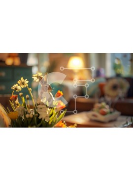 Intra Συλλεκτικό Ξύλινο Παζλ Plywood  4mm - Ειδώλιο λαγουδάκι του Πάσχα και λουλούδια στο σαλόνι Σε Ξύλινο Κουτί - Διαστάσεις Puzzle: 10x10 cm – 25 κομμάτια