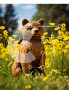 Intra Συλλεκτικό Ξύλινο Παζλ Plywood  4mm - Ξύλινο άγαλμα αρκούδας σε ανοιχτό χωράφι με κίτρινα λουλούδια Σε Ξύλινο Κουτί - Διαστάσεις: 10x10 cm – 25 κομμάτια