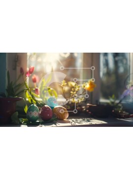 Intra Συλλεκτικό Ξύλινο Παζλ Plywood  4mm - Πολύχρωμα Πασχαλινά αυγά και λουλούδια στο περβάζι παραθύρου Σε Ξύλινο Κουτί - Διαστάσεις Puzzle: 10x10 cm – 25 κομμάτια