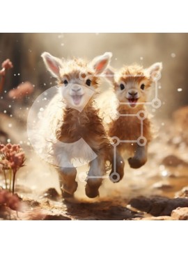 Intra Συλλεκτικό Ξύλινο Παζλ Plywood  4mm - Baby Llamas που τρέχει και χαμογελά σε ένα χωράφι Σε Ξύλινο Κουτί - Διαστάσεις: 10x10 cm – 25 κομμάτια