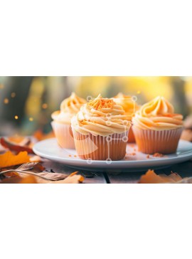 Σετ των 2 Intra Συλλεκτικό Ξύλινο Παζλ Plywood  4mm - Cupcakes με θέμα το φθινόπωρο με παγωμένο πορτοκάλι και φύλλα Σε Ξύλινο Κουτί - Διαστάσεις: 10x10 cm – 25 κομμάτια