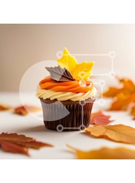 Σετ των 2 Intra Συλλεκτικό Ξύλινο Παζλ Plywood  4mm - Νόστιμο Cupcake σοκολάτας με εορταστικά φθινοπωρινά στολίδια Σε Ξύλινο Κουτί - Διαστάσεις: 10x10 cm – 25 κομμάτια