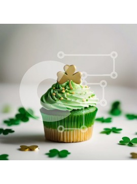 Σετ των 2 Intra Συλλεκτικό Ξύλινο Παζλ Plywood  4mm - Λαχταριστό πράσινο Cupcake με γιορτινή διακόσμηση τριφύλλι Σε Ξύλινο Κουτί - Διαστάσεις: 10x10 cm – 25 κομμάτια