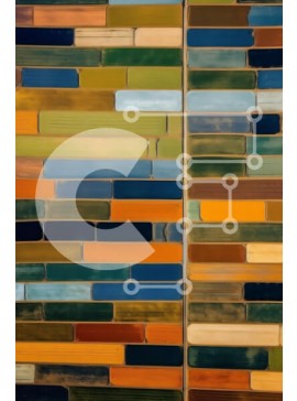 Intra Συλλεκτικό Ξύλινο Παζλ Plywood  4mm - Κοντινή όψη του πολύχρωμου γεωμετρικού μωσαϊκού που αποτελείται από μικρά πλακάκια σε αποχρώσεις του πράσινου, του μπλε, του κίτρινου και του πορτοκαλί Σε Ξύλινο Κουτί - Διαστάσεις Puzzle: 10x10 cm – 25 κομμάτια