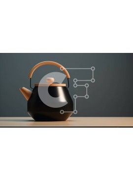 Intra Συλλεκτικό Ξύλινο Παζλ Plywood  4mm - Μαύρη τσαγιέρα σε ξύλινο τραπέζι με φόντο γκρι τοίχου Σε Ξύλινο Κουτί - Διαστάσεις Puzzle: 10x10 cm – 25 κομμάτια