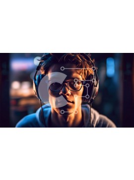 Intra Συλλεκτικό Ξύλινο Παζλ Plywood  4mm - Πορτρέτο ενός νεαρού άνδρα που φορά τα ακουστικά και κοιτάζει την κάμερα Σε Ξύλινο Κουτί - Διαστάσεις Puzzle: 10x10 cm – 25 κομμάτια