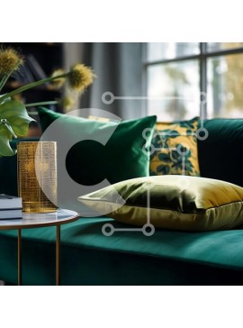 Intra Συλλεκτικό Ξύλινο Παζλ Plywood  4mm - Όμορφη εσωτερική διακόσμηση με πράσινο καναπέ και κίτρινα μαξιλάρια Σε Ξύλινο Κουτί - Διαστάσεις Puzzle: 10x10 cm – 25 κομμάτια