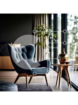 Intra Συλλεκτικό Ξύλινο Παζλ Plywood  4mm - Σύγχρονο και μινιμαλιστικό σαλόνι με μπλε πολυθρόνα και ξύλινο τραπεζάκι σαλονιού Σε Ξύλινο Κουτί - Διαστάσεις Puzzle: 10x10 cm – 25 κομμάτια
