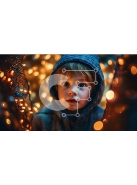 Intra Συλλεκτικό Ξύλινο Παζλ Plywood  4mm - Περίεργο αγόρι που κοιτάζει την κάμερα μπροστά από ένα χριστουγεννιάτικο δέντρο Σε Ξύλινο Κουτί - Διαστάσεις Puzzle: 10x10 cm – 25 κομμάτια