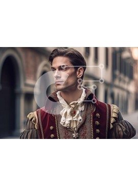 Intra Συλλεκτικό Ξύλινο Παζλ Plywood  4mm - Μυστηριώδης άντρας με κόκκινη και χρυσή αναγεννησιακή στολή Σε Ξύλινο Κουτί - Διαστάσεις Puzzle: 10x10 cm – 25 κομμάτια