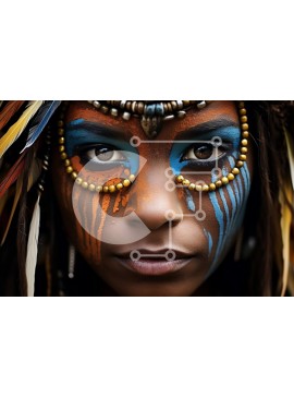 Intra Συλλεκτικό Ξύλινο Παζλ Plywood  4mm - Εκπληκτικό πορτρέτο γυναίκας με περίπλοκη μπογιά προσώπου και στολίδια με φτερά Σε Ξύλινο Κουτί - Διαστάσεις Puzzle: 10x10 cm – 25 κομμάτια
