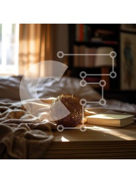 Intra Συλλεκτικό Ξύλινο Παζλ Plywood  4mm - Άνετο κρεβάτι με βιβλίο και νήματα, ο ήλιος λάμπει μέσα από το παράθυρο Σε Ξύλινο Κουτί - Διαστάσεις Puzzle: 10x10 cm – 25 κομμάτια