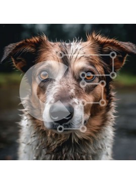 Intra Συλλεκτικό Ξύλινο Παζλ Plywood  4mm - Σοβαρό υγρό σκυλί με καστανά μάτια που κοιτάζουν την κάμερα Σε Ξύλινο Κουτί - Διαστάσεις: 10x10 cm – 25 κομμάτια