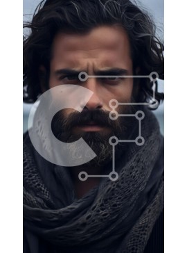 Intra Συλλεκτικό Ξύλινο Παζλ Plywood  4mm - Σοβαρός άντρας με γένια και μακριά μαλλιά στην παραλία Σε Ξύλινο Κουτί - Διαστάσεις Puzzle: 10x10 cm – 25 κομμάτια