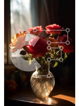 Σετ των 2 Intra Συλλεκτικό Ξύλινο Παζλ Plywood  4mm - Τριαντάφυλλα σε ένα ηλιόλουστο περβάζι - Μια εικόνα της γαλήνης Σε Ξύλινο Κουτί - Διαστάσεις: 10x10 cm – 25 κομμάτια