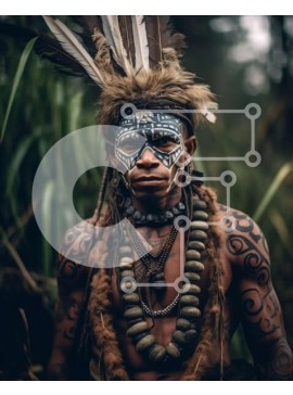 Intra Συλλεκτικό Ξύλινο Παζλ Plywood  4mm - Εκπληκτική εικόνα ενός άνδρα από φυλή σε πλήρη ρεγκάλια σε μια καταπράσινη ζούγκλα Σε Ξύλινο Κουτί - Διαστάσεις Puzzle: 10x10 cm – 25 κομμάτια