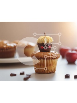 Σετ των 2 Intra Συλλεκτικό Ξύλινο Παζλ Plywood  4mm - Cupcake με αξιολάτρευτο πρόσωπο και κομματάκια σοκολάτας Σε Ξύλινο Κουτί - Διαστάσεις: 10x10 cm – 25 κομμάτια