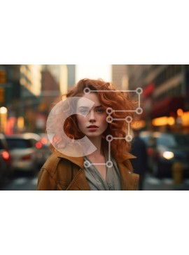 Intra Συλλεκτικό Ξύλινο Παζλ Plywood  4mm - Νεαρή γυναίκα με κόκκινα μαλλιά στην οδό της πόλης στο ηλιοβασίλεμα Σε Ξύλινο Κουτί - Διαστάσεις Puzzle: 10x10 cm – 25 κομμάτια