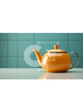 Intra Συλλεκτικό Ξύλινο Παζλ Plywood  4mm - Κίτρινη τσαγιέρα στο τραπέζι μπροστά από τον τοίχο με μπλε πλακάκια Σε Ξύλινο Κουτί - Διαστάσεις Puzzle: 10x10 cm – 25 κομμάτια