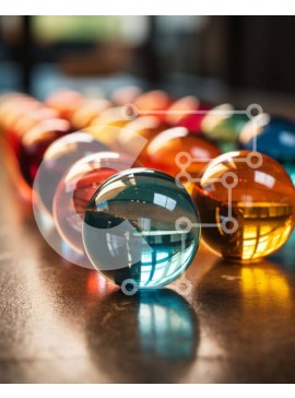 Intra Συλλεκτικό Ξύλινο Παζλ Plywood  4mm - Ζωντανή εικόνα από πολύχρωμα μάρμαρα σε ένα τραπέζι Σε Ξύλινο Κουτί - Διαστάσεις: 10x10 cm – 25 κομμάτια