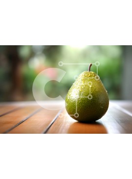 Σετ των 2 Intra Συλλεκτικό Ξύλινο Παζλ Plywood  4mm - Φρέσκο ​​πράσινο αχλάδι σε ξύλινο τραπέζι με όμορφο πράσινο φόντο Σε Ξύλινο Κουτί - Διαστάσεις: 10x10 cm – 25 κομμάτια