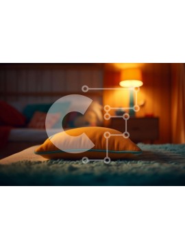 Intra Συλλεκτικό Ξύλινο Παζλ Plywood  4mm - Κίτρινο μαξιλάρι στο κρεβάτι σε δωμάτιο με χαμηλό φωτισμό με λάμπα στο κομοδίνο Σε Ξύλινο Κουτί - Διαστάσεις Puzzle: 10x10 cm – 25 κομμάτια