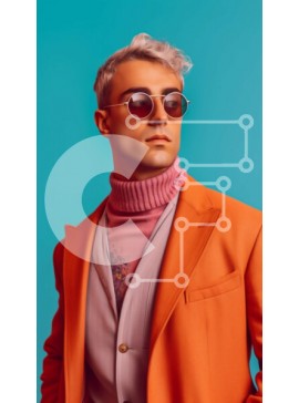 Intra Συλλεκτικό Ξύλινο Παζλ Plywood  4mm - Κομψός άντρας με πορτοκαλί σακάκι και ροζ γυαλιά ηλίου με τα χέρια στις τσέπες Σε Ξύλινο Κουτί - Διαστάσεις Puzzle: 10x10 cm – 25 κομμάτια