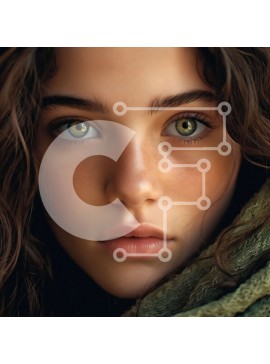 Σετ των 2 Intra Συλλεκτικό Ξύλινο Παζλ Plywood  4mm - Σοβαρό πορτρέτο μιας όμορφης νεαρής γυναίκας με σγουρά καστανά μαλλιά και πράσινα μάτια Σε Ξύλινο Κουτί - Διαστάσεις: 10x10 cm – 25 κομμάτια