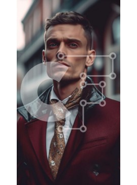 Intra Συλλεκτικό Ξύλινο Παζλ Plywood  4mm - Σοβαρός άνδρας με κόκκινο κοστούμι και κίτρινη γραβάτα που στέκεται στο δρόμο Σε Ξύλινο Κουτί - Διαστάσεις Puzzle: 10x10 cm – 25 κομμάτια