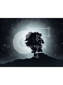 Intra Συλλεκτικό Ξύλινο Παζλ Plywood  4mm - Μοναχικό δέντρο στον απομονωμένο λόφο στον σκοτεινό νυχτερινό ουρανό Σε Ξύλινο Κουτί - Διαστάσεις: 10x10 cm – 25 κομμάτια