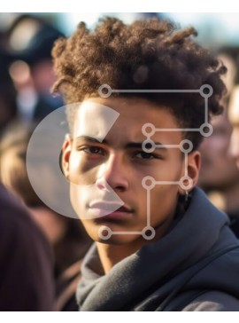 Intra Συλλεκτικό Ξύλινο Παζλ Plywood  4mm - Σοβαρός νεαρός άνδρας με άφρο μαλλιά με μαύρη κουκούλα Σε Ξύλινο Κουτί - Διαστάσεις Puzzle: 10x10 cm – 25 κομμάτια