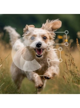 Intra Συλλεκτικό Ξύλινο Παζλ Plywood  4mm - Παιχνιδιάρικο σκυλί που τρέχει σε ένα χωράφι με ψηλό γρασίδι κάτω από τον ήλιο Σε Ξύλινο Κουτί - Διαστάσεις: 10x10 cm – 25 κομμάτια