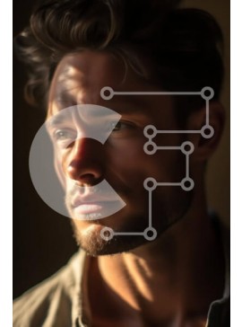 Intra Συλλεκτικό Ξύλινο Παζλ Plywood  4mm - Σοβαρός άντρας με γένια και ανοιχτόχρωμο πουκάμισο κοιτάζοντας την απόσταση Σε Ξύλινο Κουτί - Διαστάσεις Puzzle: 10x10 cm – 25 κομμάτια