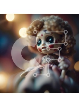 Σετ των 2 Intra Συλλεκτικό Ξύλινο Παζλ Plywood  4mm - Όμορφη κινηματογράφηση σε πρώτο πλάνο μιας κούκλας με μεγάλα μπλε μάτια και σγουρά ξανθά μαλλιά Σε Ξύλινο Κουτί - Διαστάσεις: 10x10 cm – 25 κομμάτια