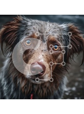 Intra Συλλεκτικό Ξύλινο Παζλ Plywood  4mm - Σοβαρό καφέ και λευκό σκυλί με υγρή γούνα - Φωτογραφία Αρχείου Σε Ξύλινο Κουτί - Διαστάσεις: 10x10 cm – 25 κομμάτια