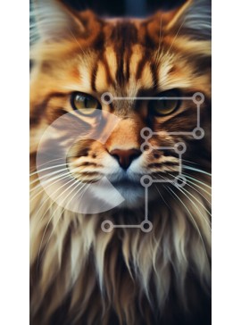 Σετ των 2 Intra Συλλεκτικό Ξύλινο Παζλ Plywood  4mm - Κοντινή εικόνα της χνουδωτής γάτας με πράσινα μάτια Σε Ξύλινο Κουτί - Διαστάσεις: 10x10 cm – 25 κομμάτια