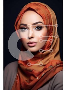 Intra Συλλεκτικό Ξύλινο Παζλ Plywood  4mm - Σοβαρό πορτρέτο μιας γυναίκας που φορά πορτοκαλί χιτζάμπ και μαύρη μπλούζα Σε Ξύλινο Κουτί - Διαστάσεις Puzzle: 10x10 cm – 25 κομμάτια